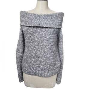Freshman Gray Fuzzy Off Shoulder Sweater M